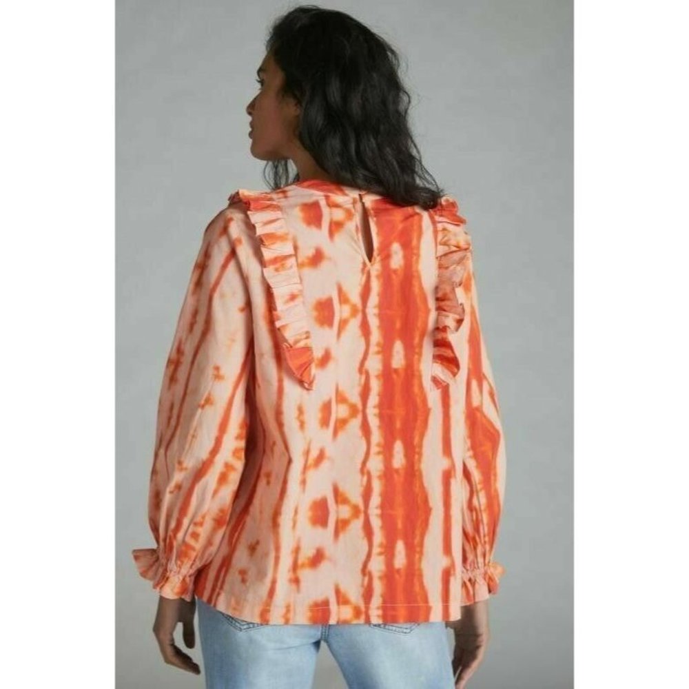Anthropologie Samant Chauhan Emilia Ruffled Tie-Dye Blouse in Orange size XS - Picture 2 of 9
